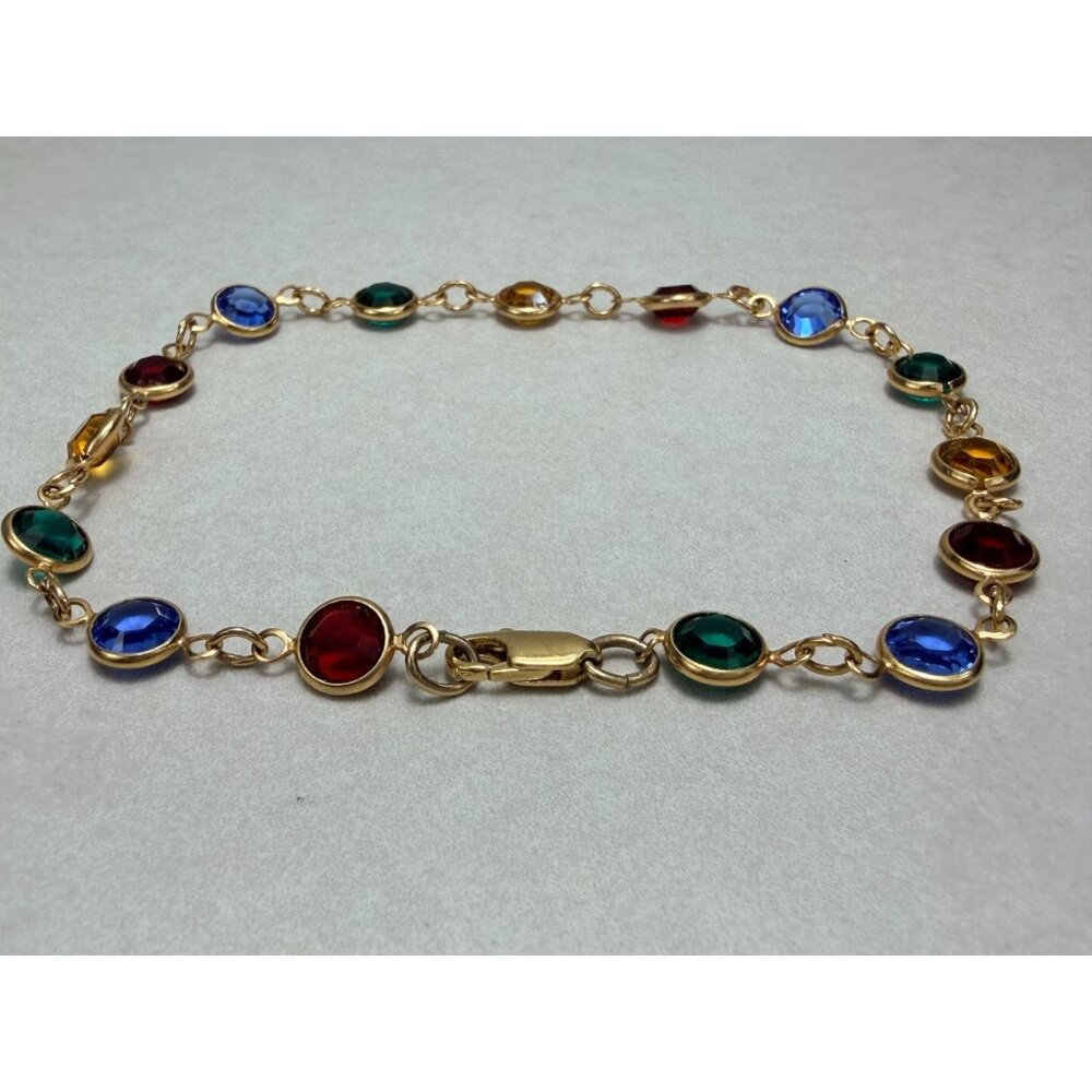 Stunning Multicolor Bezel Set Crystal Gold Plated Link Bracelet 8 3/4
